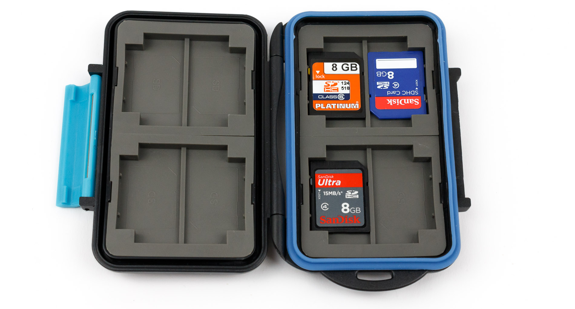 JJC Speicherkarten Tasche Wasserdicht Schutzhülle für 8 SDXC SDHC SD Karten mit Karabiner Bulletpoint 