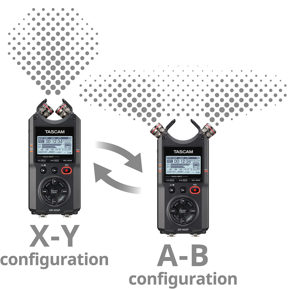 Mikrofone des DR-40XP in XY- und AB-Anordnung